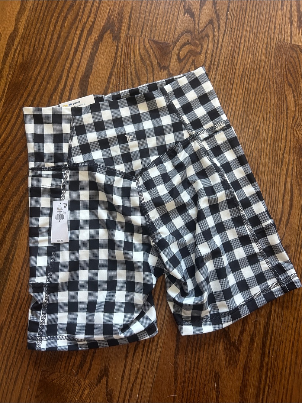 NWT Old Navy Powersoft Extra High Rise Black & White Gingham Bike Shorts- S